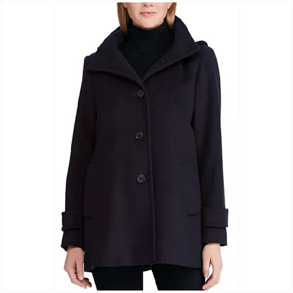 LAUREN RALPH LAUREN, Women's Hooded A-Line Coat, Navy, Size 18
